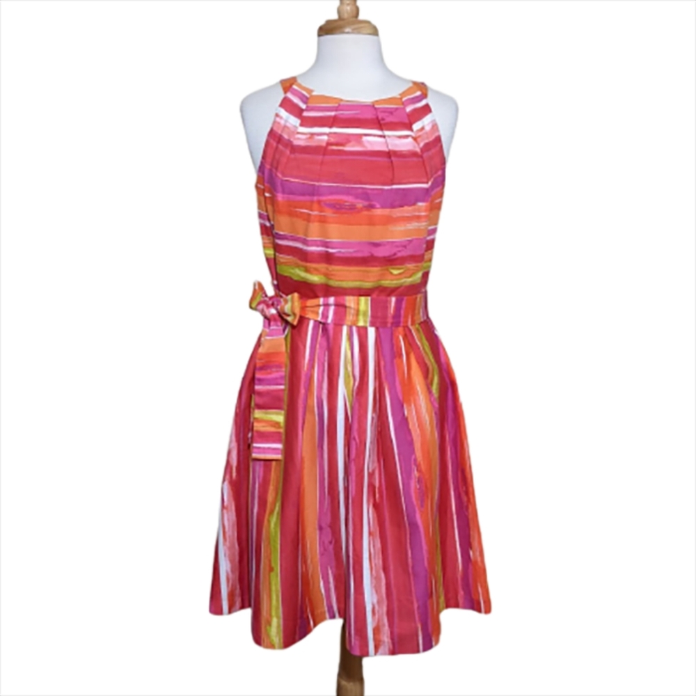 CHETTA B Watercolor Fit & Flare Tropical Show-Your-Shoulder Dress